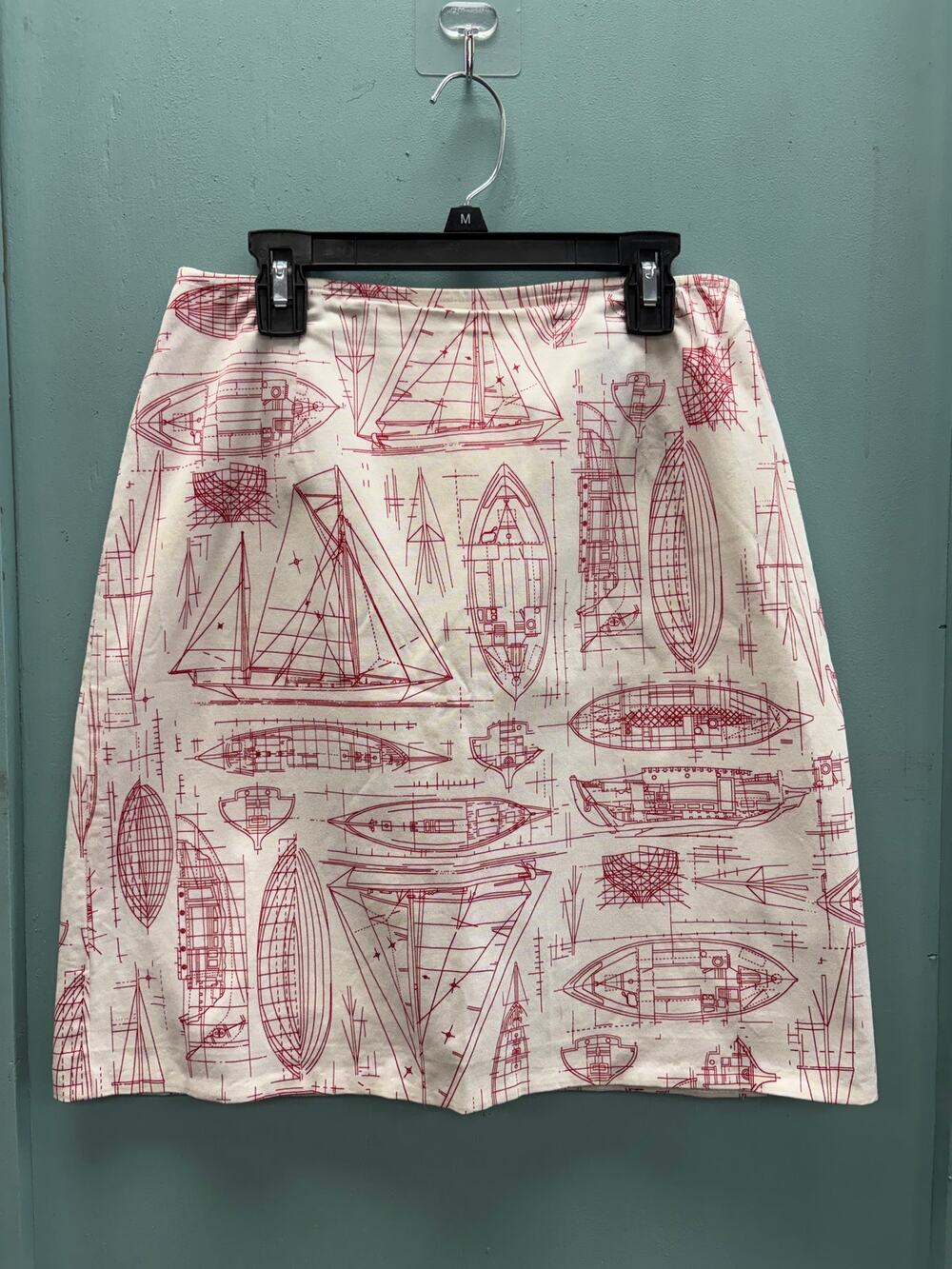 Y2K Ann Taylor Nautical Sailboat Blueprint Print Cotton Stretch A-Line Skirt